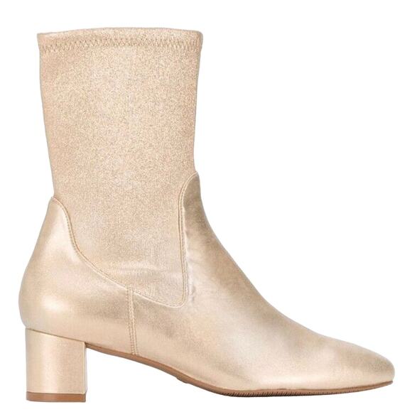 Stuart Weitzman Ernestine Metallic Gold Leather Stretch Suede Mid Calf Boot - Picture 1 of 7